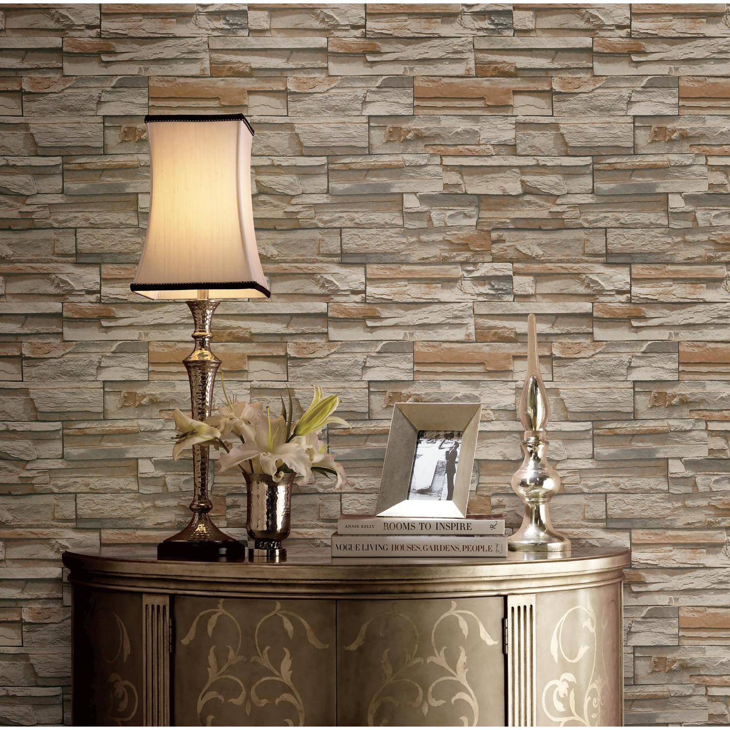 York Wallcoverings Natural Elements 33’ x 20.5" Flat Stone Wallpaper