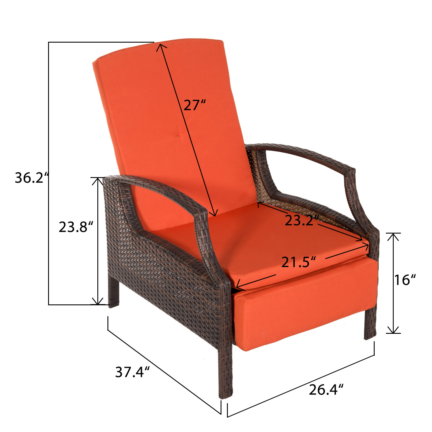 Merax Adjustable Wicker Patio Reclining Lounge Chair with Cushions