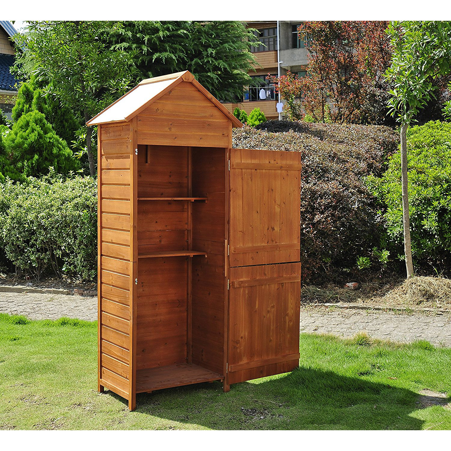 outsunny 2.6 ft. w x 1.5 ft. d wooden tool shed & reviews