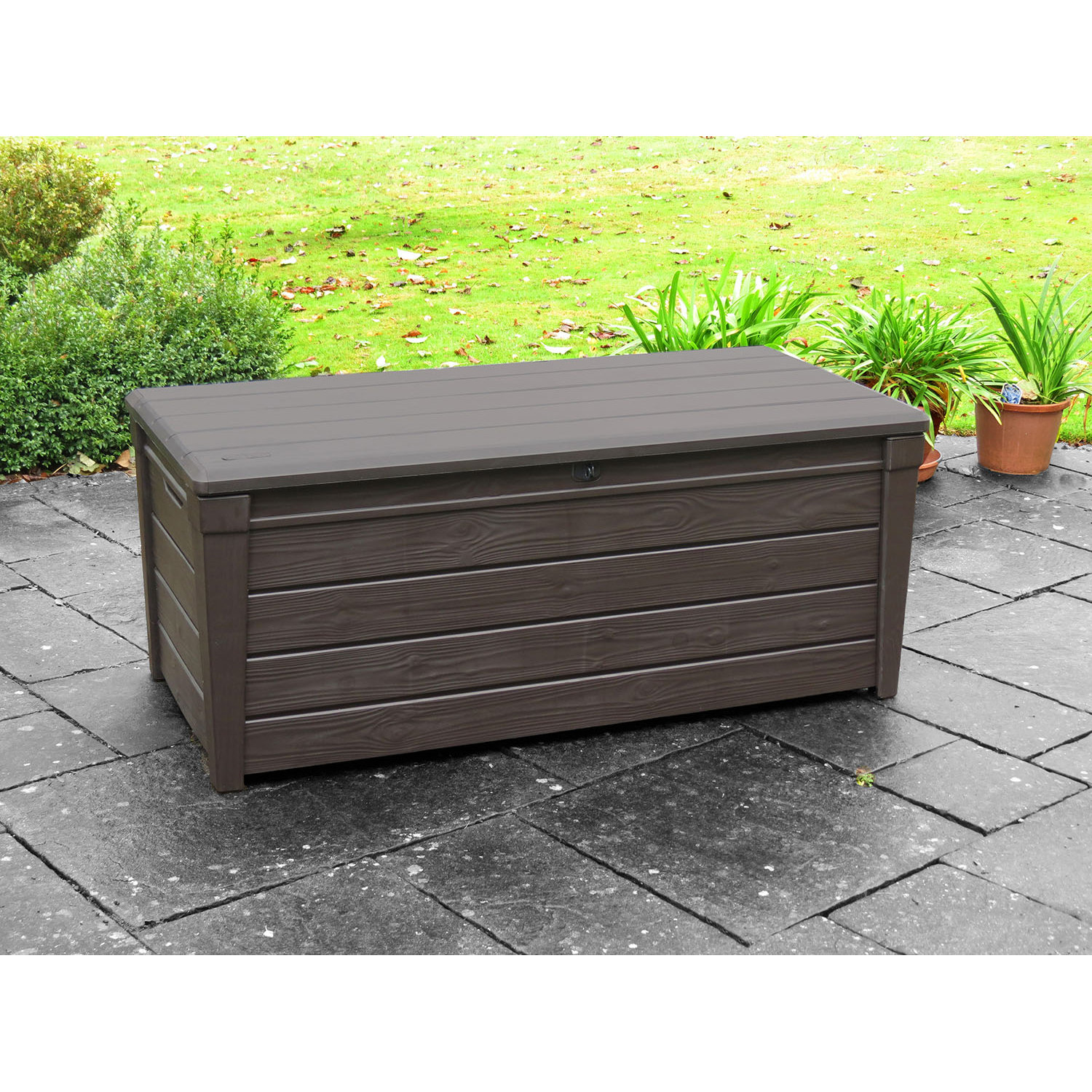 Keter Brightwood 120 Gallon Plastic Deck Box & Reviews | Wayfair