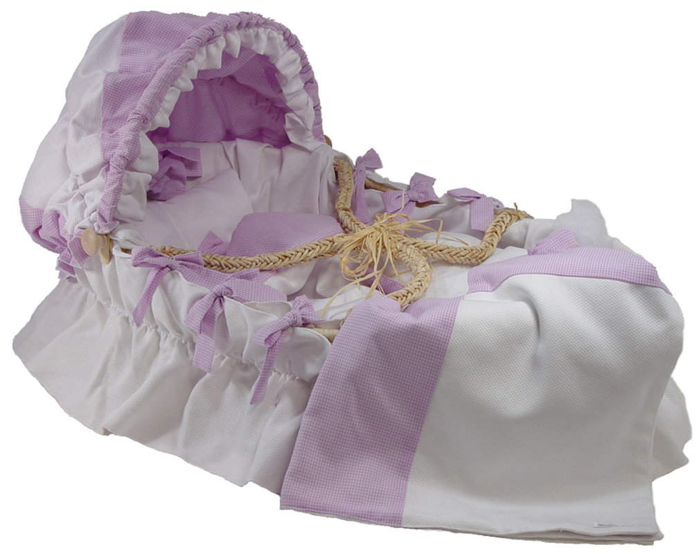 Wendy Anne Moses Basket With Pique Gingham Bedding And Canopy & Reviews