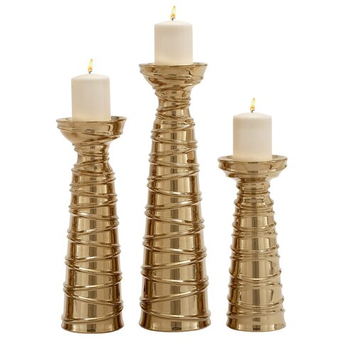 Woodland Imports 3 Piece Ceramic Candlestick Set & Reviews | Wayfair