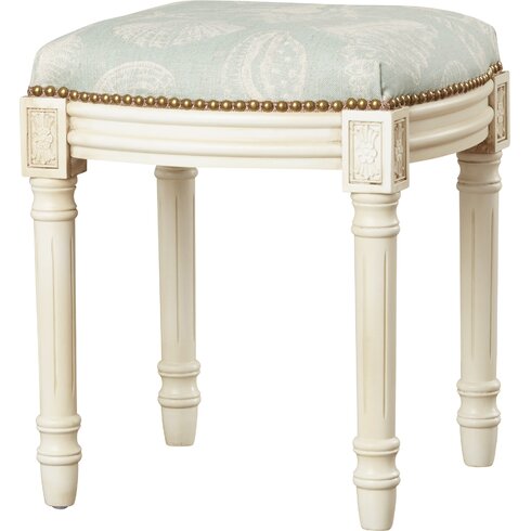 123 Creations Coastal Seashells Linen Upholstered Vanity Stool ...