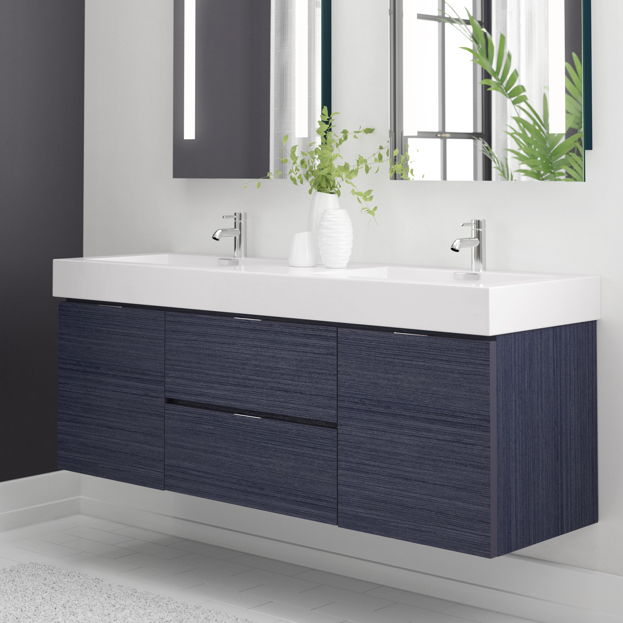 Wade Logan Tenafly 59 Wall Mounted Double Bathroom Vanity Set Wade Logan Tenafly 59 Wall Mounted Double Bathroom Vanity Set Reviews Wayfair