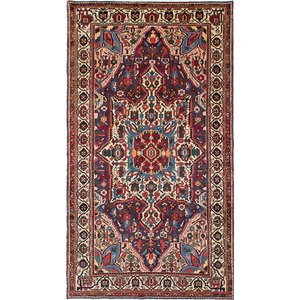 One-of-a-Kind Bakhtiar Hand-Knotted Navy Blue/Red Area Rug