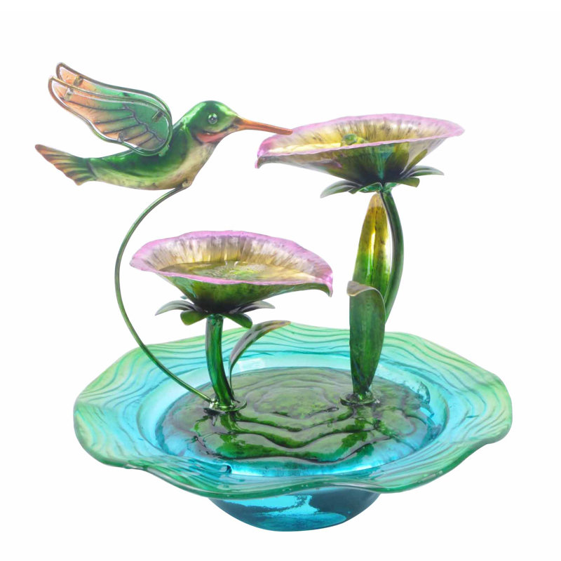 Peaktop Resin Hand Painted Hummingbird Glass Tabletop Water Fountain