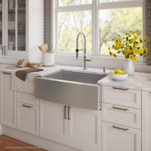 Kraus Handmade Series 29.75” x 20.75” Farmhouse Kitchen Sink with Faucet and Soap Dispenser