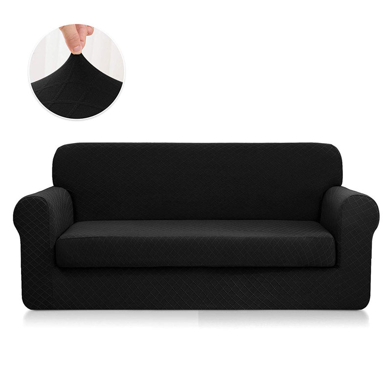 Polyester And Spandex Rhombus Jacquard Box Cushion Sofa Slipcover 3 Seats