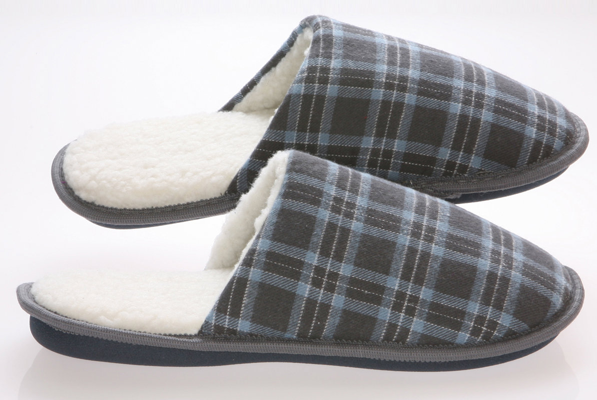 Deluxe Comfort Checkered Cotton Wool Fleece Lining Mens House Slippers