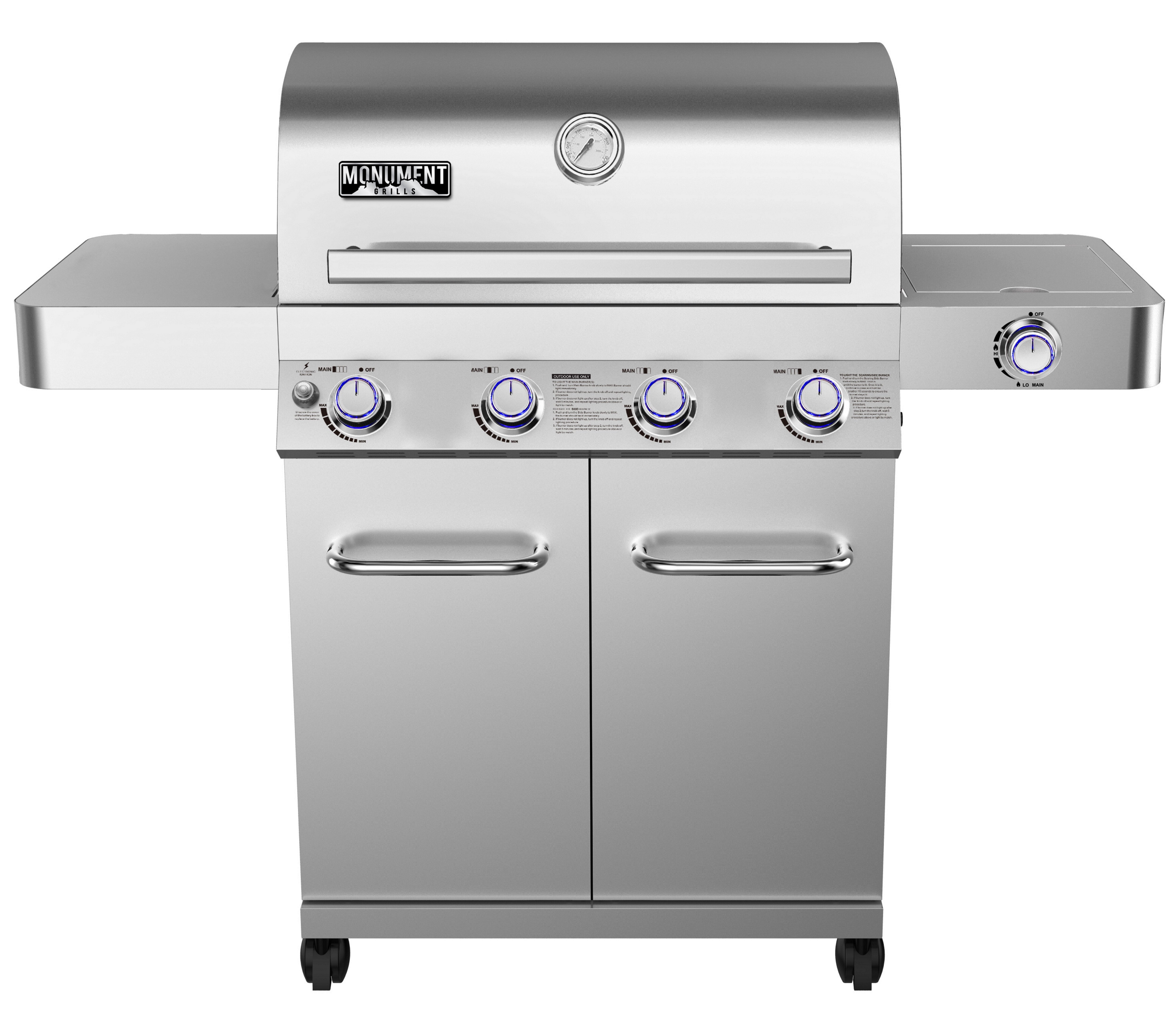 Monument Grills 4 Burner Propane Gas Grill With Side Burner And