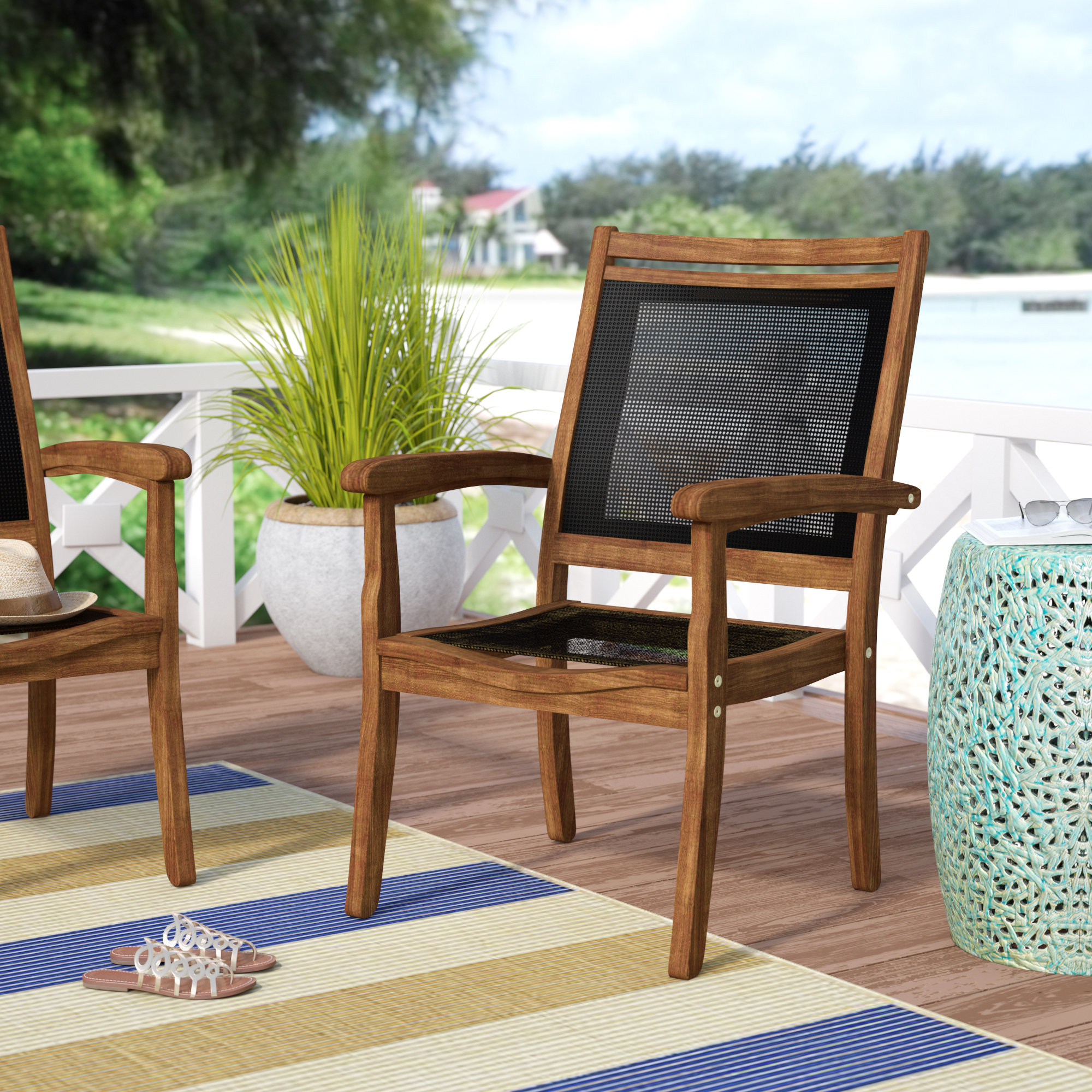 Beachcrest Home Tovar Sling And Eucalyptus Stackable Arm Chair Beachcrest Home Tovar Sling And Eucalyptus Stackable Arm Chair Reviews Wayfair