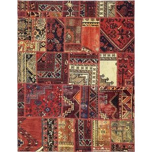 One of a Kind Sela Vintage Persian Hand Woven Dyed Wool Red Tribal Patchwork Area Rug