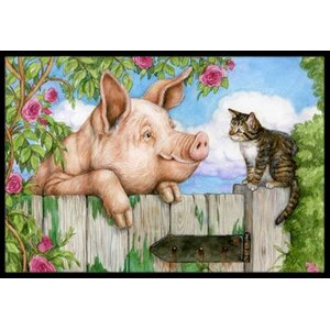 Pig at the Gate with the Cat Doormat