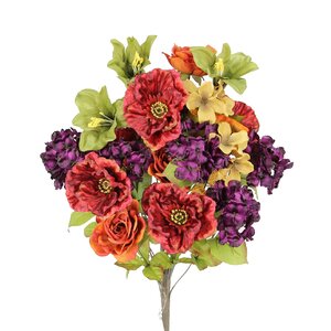 24 Stems Large Poppy, Rose, Hydrangea Mixed Flowers Bush for Home Office, Wedding, Restaurant Decoration Arrangement