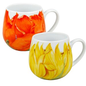 Poppy and Sunflower Blossoms Snuggle 12 oz. Mugs (Set of 2)