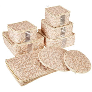 Hudson China 8 Piece Damask Dining Plate Set with Storage Container (Set of 8)
