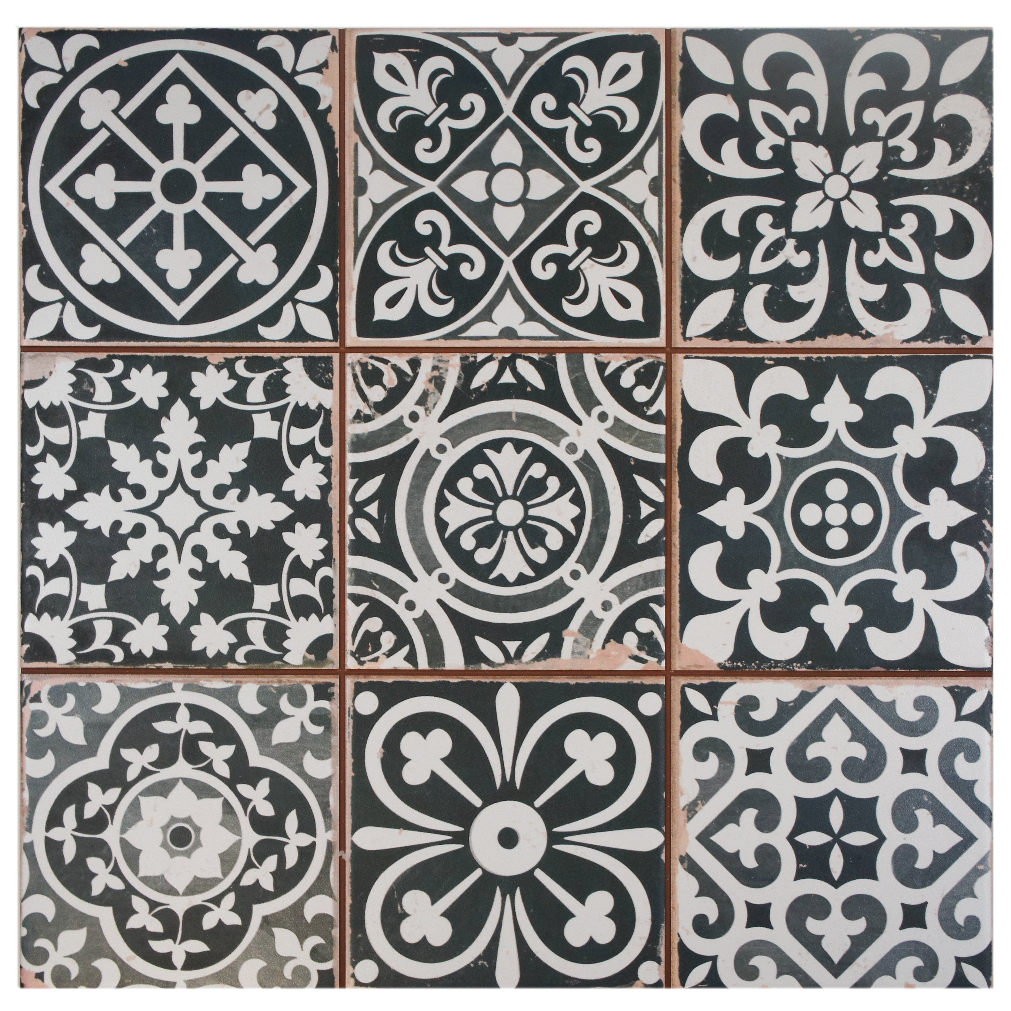 EliteTile Faventie Nero 13" x 13" Ceramic Field Tile in Black White