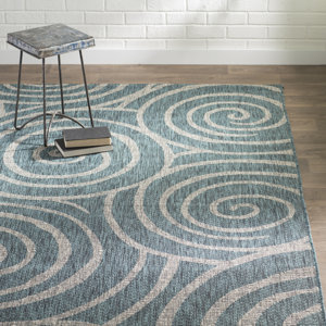 Weber Transitional Aqua Indoor/Outdoor Area Rug