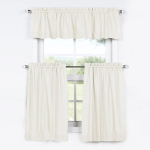 Browne 3 Piece Solid Cotton Kitchen Curtain Set