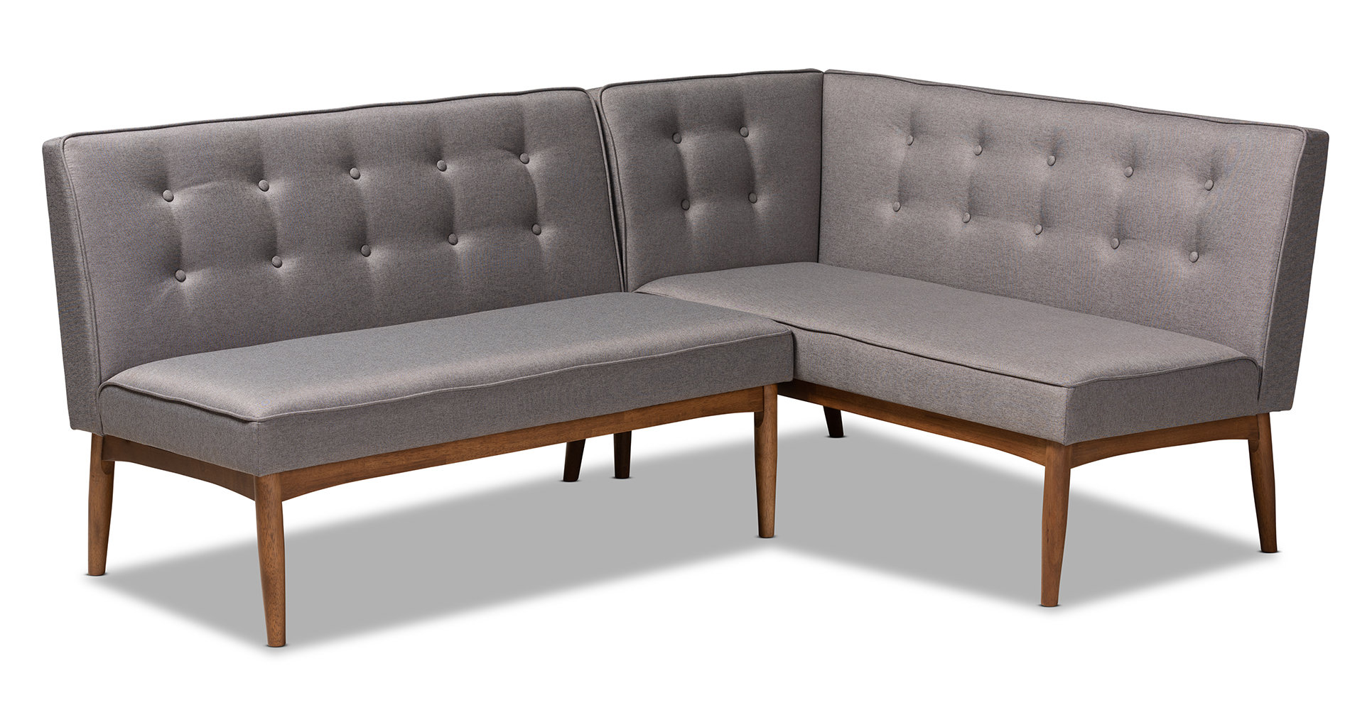 Arvid Mid Century Modern Grey Fabric Upholstered 2 Piece Wood Dining Corner Sofa Bench