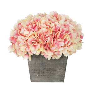 Artificial Hydrangea in Grey-Washed Wood Cube