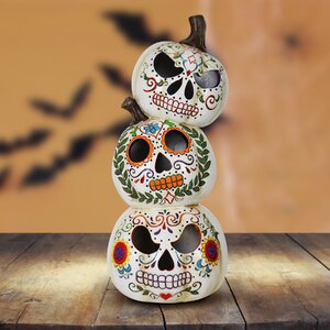 Stacked Sugar Skull Pumpkins Oversized Figurine