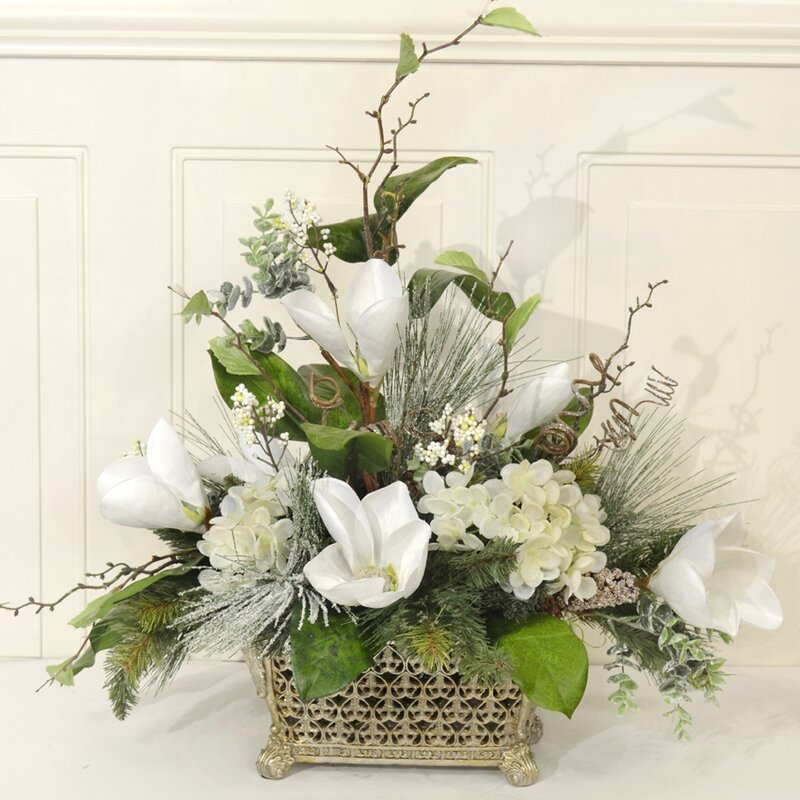 Floral Home Decor Elegant Magnolia Floral Arrangement & Reviews | Wayfair