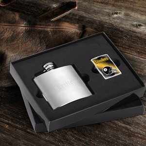 Personalized Gift Lighter and Brushed Flask Gift