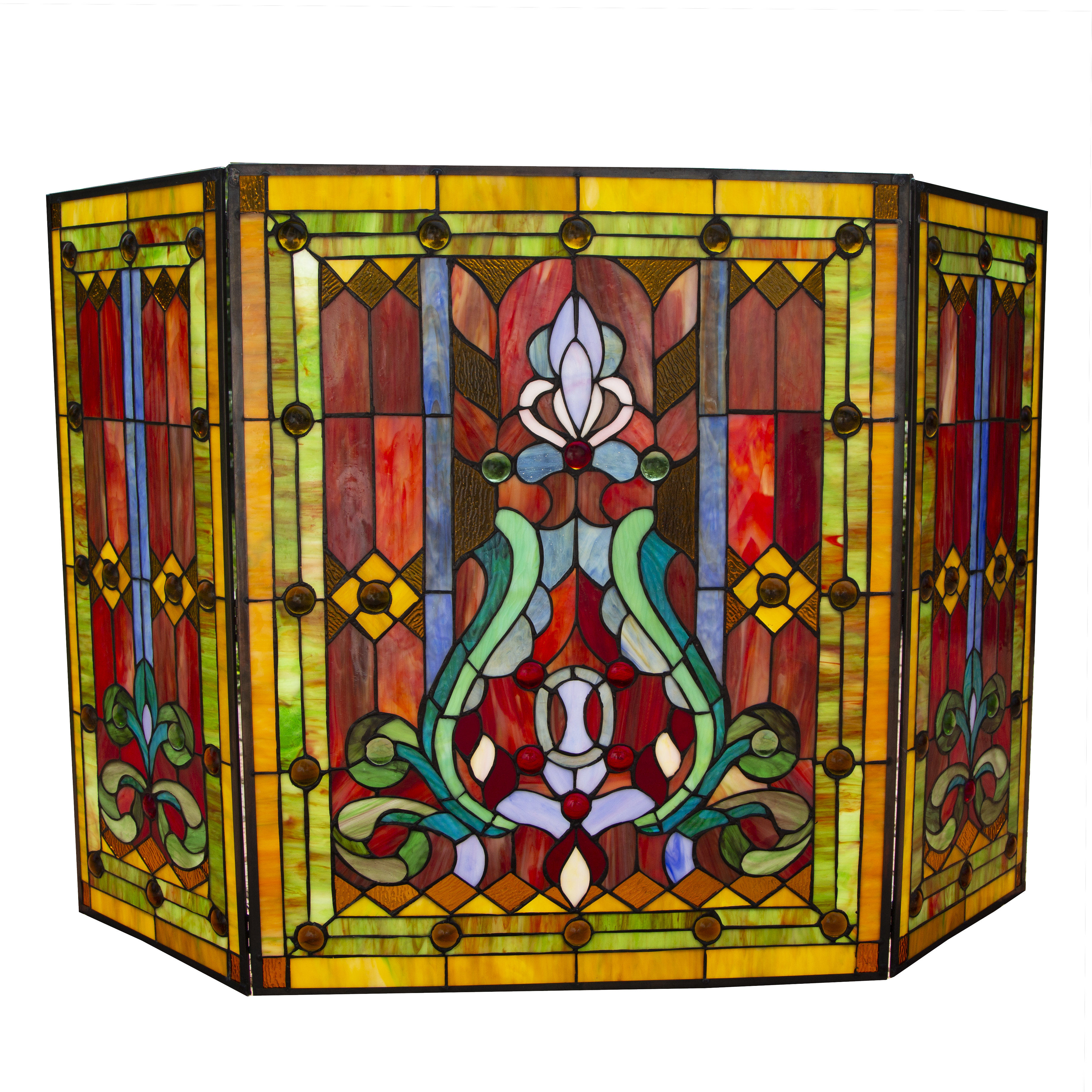 River Of Goods Fleur De Lis Tiffany 3 Panel Fireplace Screen River Of Goods Fleur De Lis Tiffany 3 Panel Fireplace Screen Reviews Wayfair