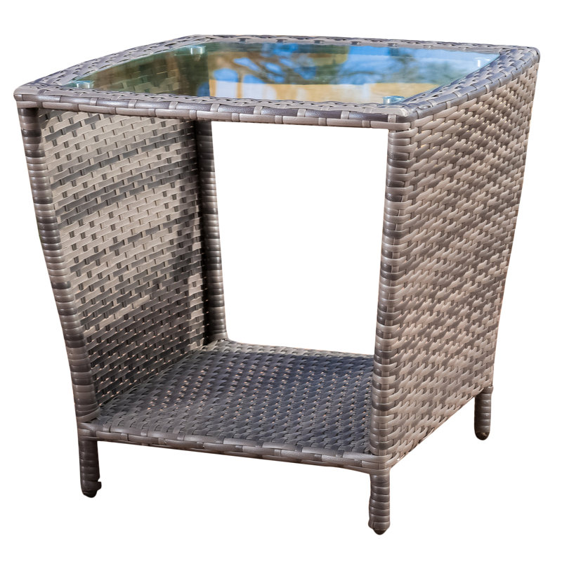 Mercury Row Caro Outdoor Wicker Side Table with Glass Top & Reviews Wayfair