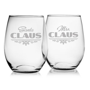 Santa & Mrs. Claus Glass 21 oz. All Purpose Stemless Wine Glass (Set of 2)