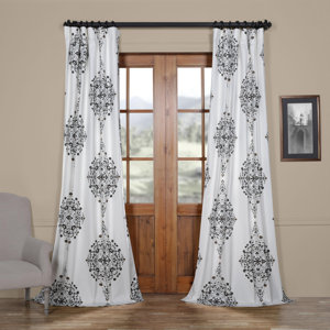 Charleston Damask Printed Cotton Twill thermal Rod Pocket Single Curtian Panel