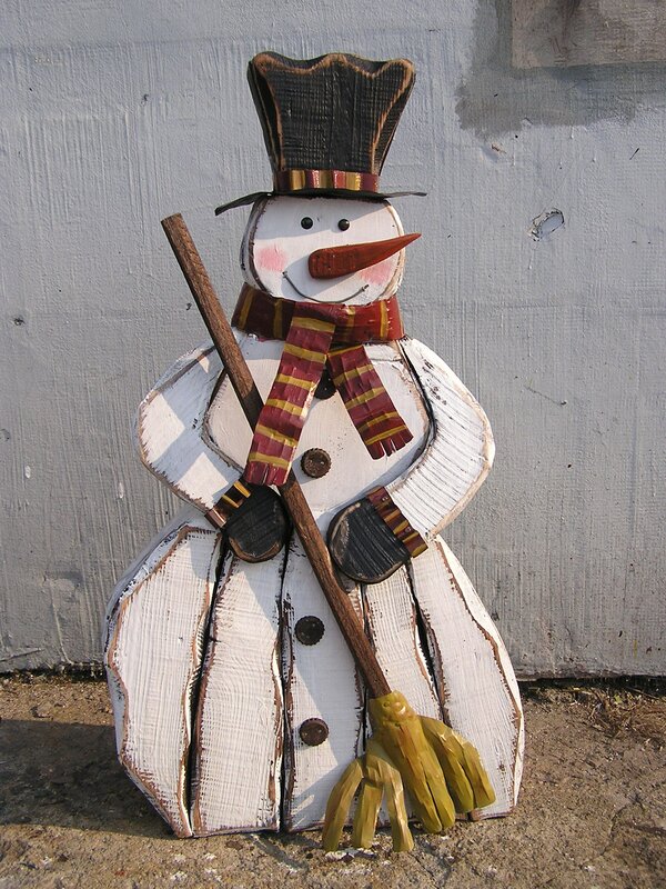 The Holiday Aisle Wooden Snowman with Broom Figurine & Reviews | Wayfair