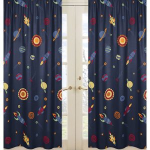 Space Galaxy Graphic Print & Text Semi-Sheer Rod pocket Curtain Panels (Set of 2)