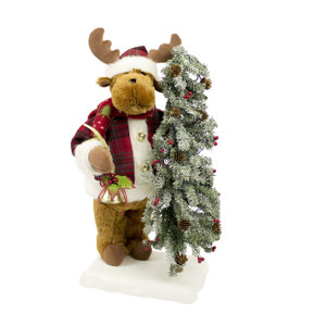 Animated Musical Reindeer with Lighted Tree on Base