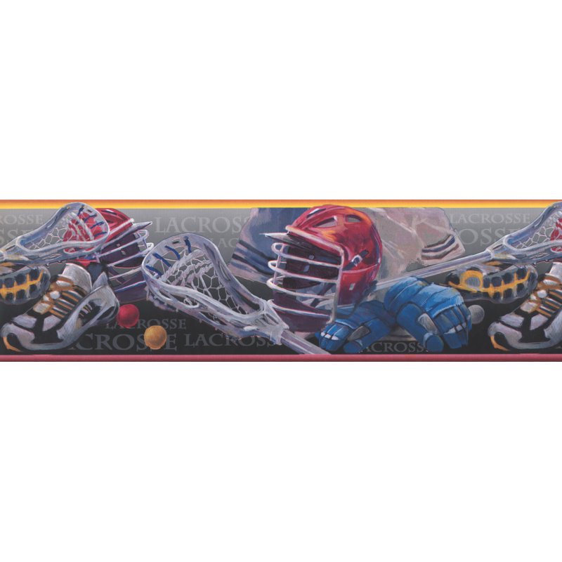 York Wallcoverings Lacrosse Stick Ball Gloves Helmet Shoes Sports Lacrosse Stick Ball Gloves Helmet Shoes Sports Retro Design 15 L X 7