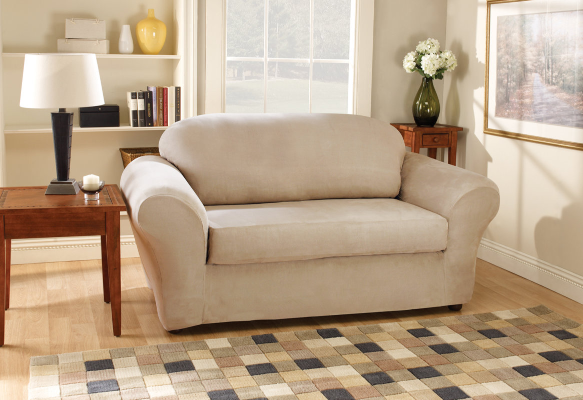 Sure Fit Stretch Suede Box Cushion Loveseat Slipcover & Reviews Wayfair