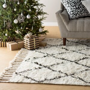 Twinar Hand-Knotted White/Dark Grey Area Rug