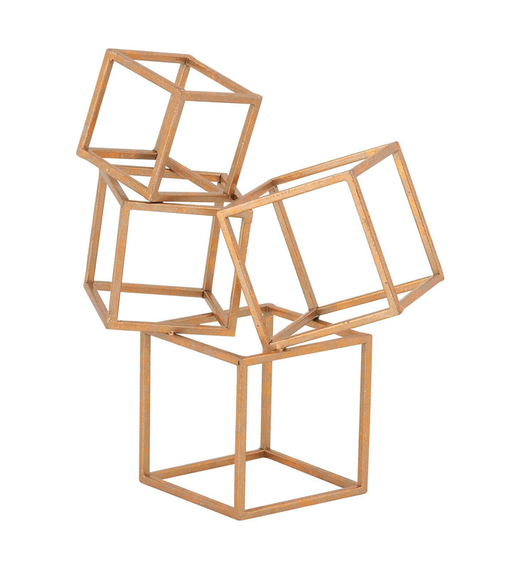 Brayden Studio Gold Metal Cube Table Sculpture & Reviews Wayfair