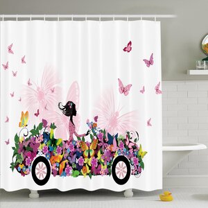 Floral Car Butterflies Shower Curtain Set