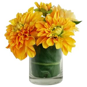 Artificial Silk Dahlia Floral Arrangements in Decorative Vase