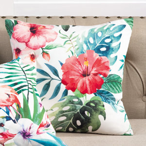 Hibiscus Floral Tropical Print Indoor/Outdoor Throw Pillow