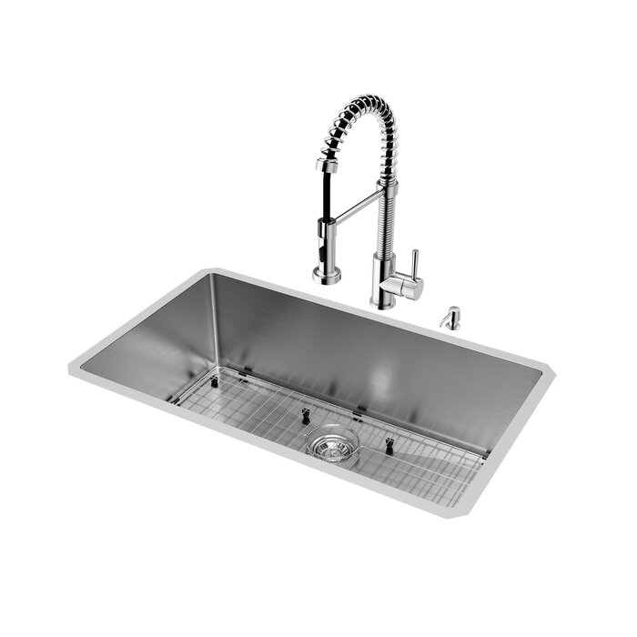 32 L X 19 W Undermount Kitchen Sink With Faucet Grid Strainer Colander And Soap Dispenser