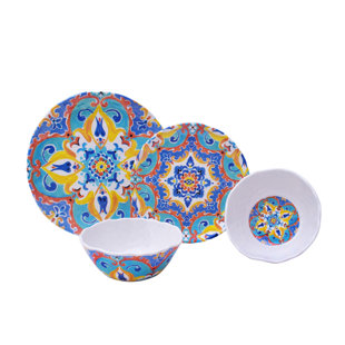 Outdoor Dinnerware Sets You Ll Love Wayfair Romella 12 Piece Melamine Dinnerware Set Service For 4