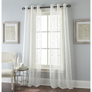 Floral Scroll Nature Semi-Sheer Grommet Curtain Panel (Set of 2)