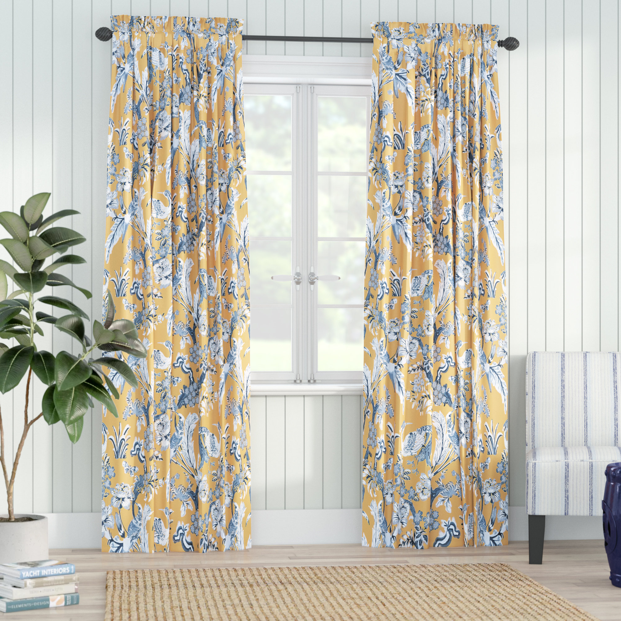 1 Panel W 100 X L 95 Inch Green Sheer Window Natural Pastoral