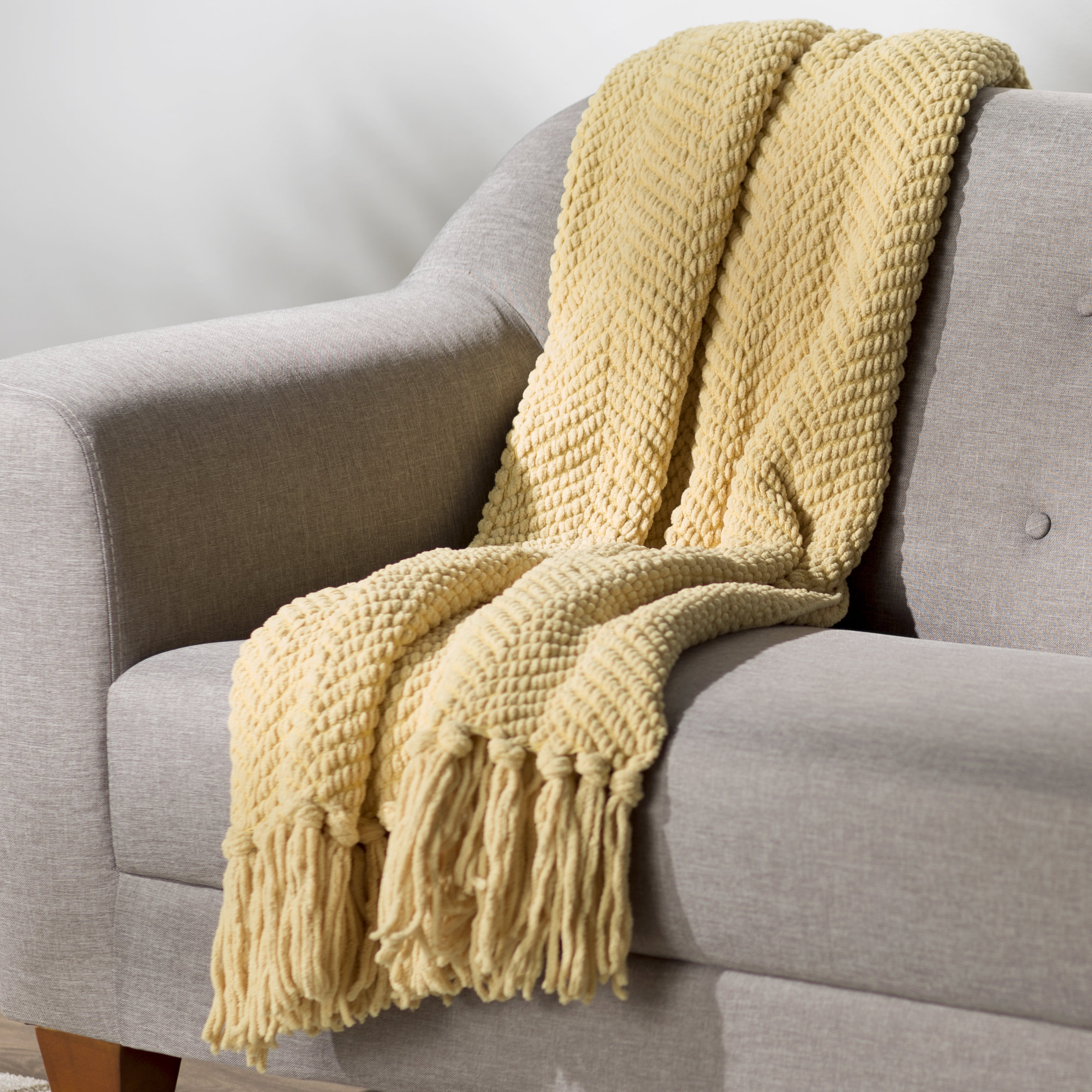 Kingston Blanket - Grey & Yellow Block Colour Wool Throw ...