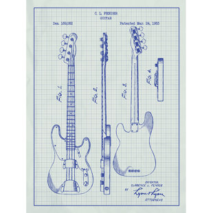 Music And Audio Fender Bass Guitar 1953 Silk Screen Print Graphic Art In White Grid Blue Ink Music And Audio Fender Bass Guitar 1953 Silk Screen Print Graphic Art In White Grid Blue Ink