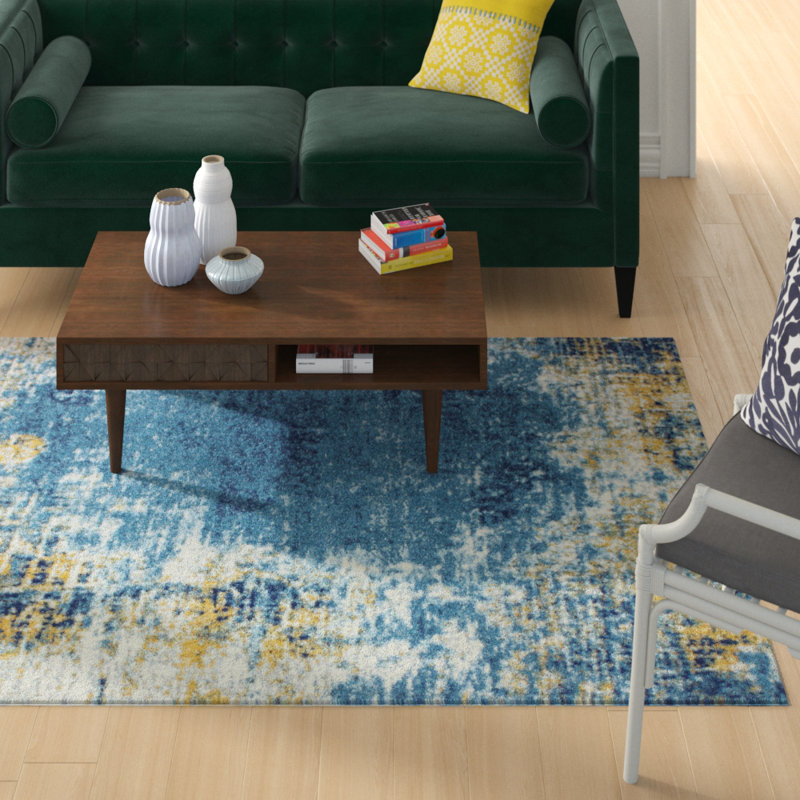 Wrought Studio Reasor Blue Area Rug, Size: Runner 26 x 8