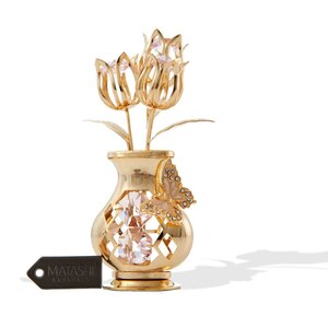 24K Gold Plated Crystal Studded Flower Figurine